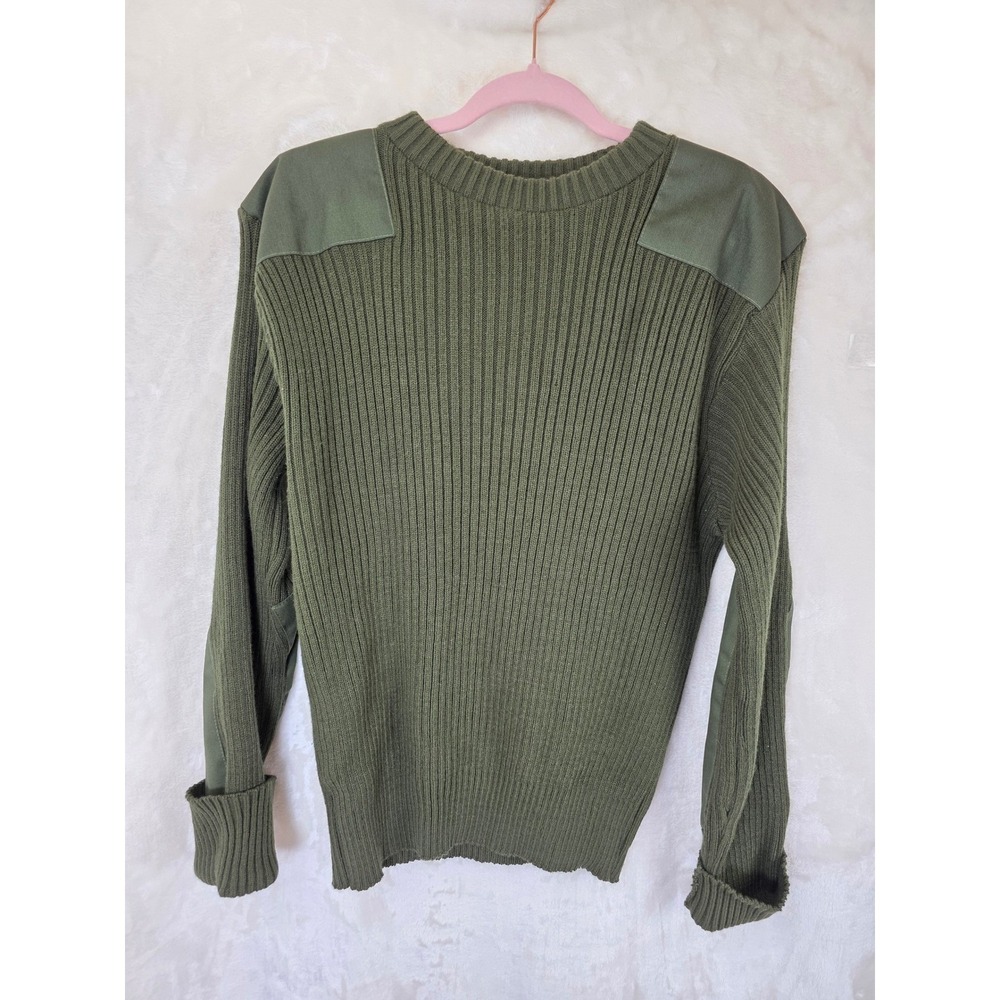 Military Issue Commando Sweater Mens Large Olive Drab Green Ribbed Knit USA Made